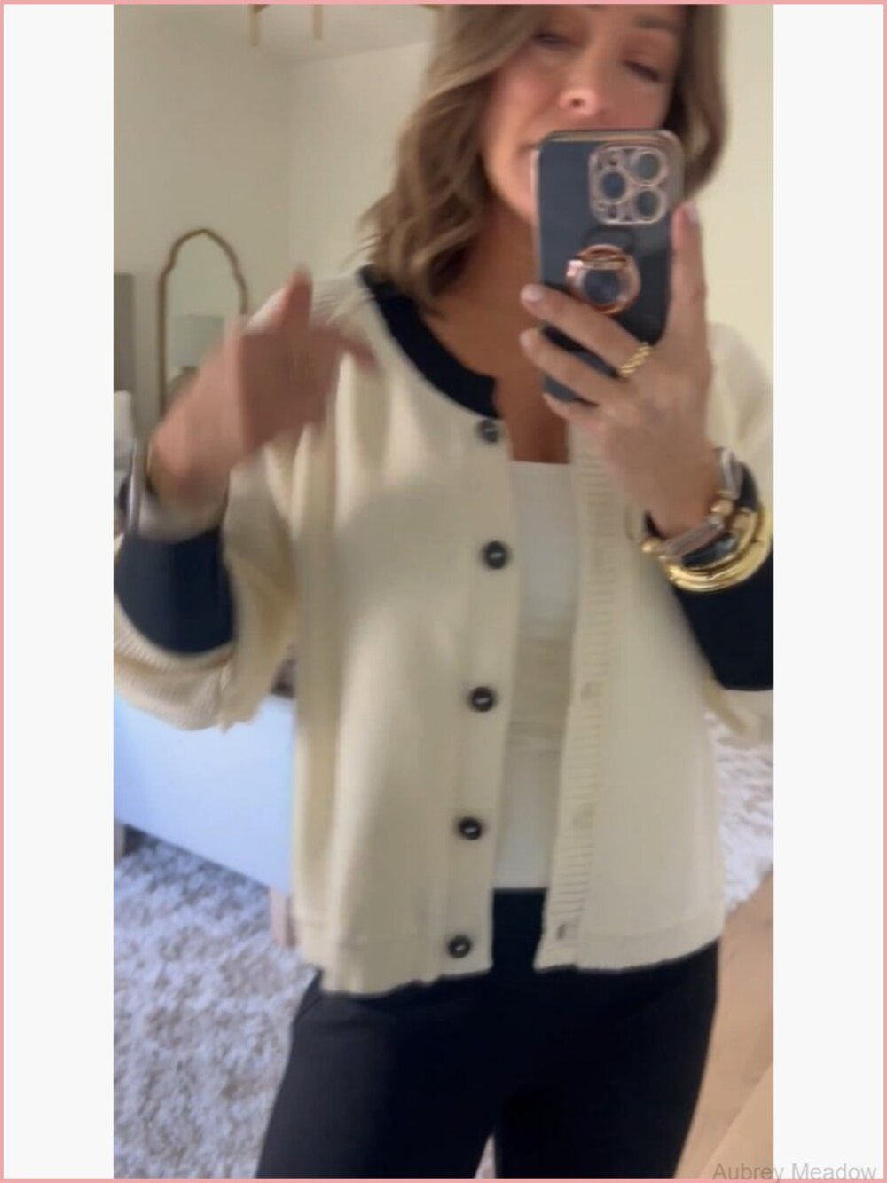 Cropped Button Down Cardigan Sweater Open Front Long Sleeve Color Block Knit - Picture 7 of 7
